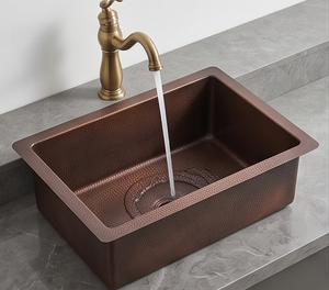 Évier de cuisine carré en cuivre fait main de qualité supérieure, à cuve unique, à poser sur le comptoir, finition rustique mate brossée - Product Image 6