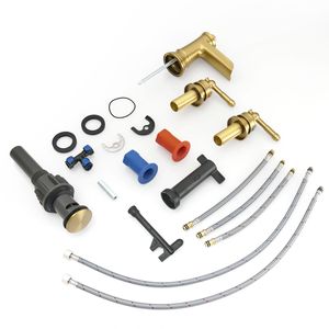 Rubinetto per lavabo bagno da 8 pollici in nichel oro con 3 fori e doppia leva, scarico a scomparsa incluso - Product Image 6