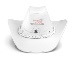 Sombrero de Vaquero de Cuero Blanco Personalizado, Sombrero de Vaquera de Ala Ancha Estilo Western con Banda Trenzada, Venta al por Mayor - Product Image 1