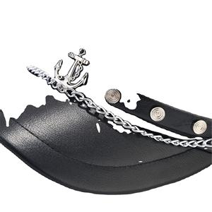 Gorra de Camuflaje con Cadena de Metal y Etiqueta Retro de Cuero, Gorra de Moda Estilo Británico, Gorra Negra con Visera - Product Image 3