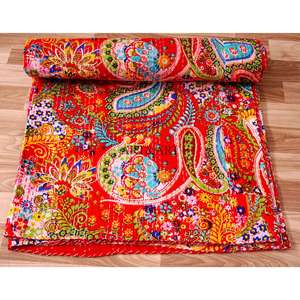 Couvre-lit Kantha fait main à l'impression Jaipuri, 100% coton, imprimé à la main, motif floral, poids du tissu 220g, origine Rajasthan - Product Image 4