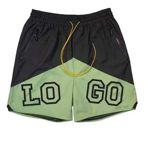 Shorts de sport pour hommes, écologiques, respirants, imperméables, noirs et gris unis, séchage rapide, avec cordon de serrage, fermetures éclair, taille mi-haute, style vintage, 100% - Product Image 6