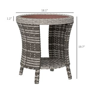 "Woven Gray 2-Tier Outdoor Patio <b>Coffee</b> <b>Table</b> with Composite Wood Top & PE Rattan Storage" - Product Image 3