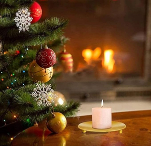 Gold Metal Candle <b>Stand</b> with Round Tray Base Heat Resistant <b>Tea</b> Light Holder for Christmas Home Decoration - Product Image 1