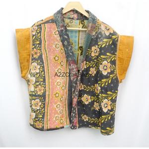 เสื้อคลุมคิมิโนแบบวินเทจทำมือ ผ้ากันธา คอวี แขนสั้น กลับด้านได้ หลายสี สำหรับผู้หญิง ทำจากผ้าฝ้ายออร์แกนิค เป็นมิตรต่อสิ่งแวดล้อม - Product Image 6