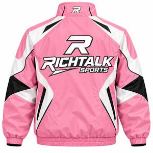 Men's Pink Windproof <b>Racer</b> <b>Jacket</b> Stand Collar Zipper Front Logo Color Blocking Sporty Style Autumn Wear - Product Image 2