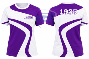 Camiseta de Mujer de la Hermandad NCNW, con Estampado Geométrico Morado y Blanco, Manga Corta, Corte Regular, 100% Algodón Transpirable, con Letras Griegas - Product Image 3