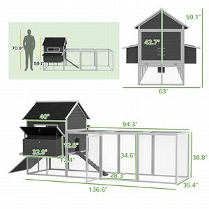 Pollaio Nuovo/Usato per 8-10 Galline, in Legno e Acciaio Grigio, Automatico, per Giardino - Product Image 3