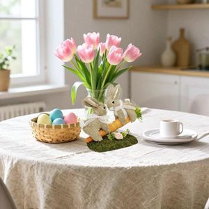 Decorazione Pasquale: Statuetta di Coniglio con Carota in Sisal da 8,9 Pollici, Decorazioni Primaverili in Paglia Naturale e Muschio - Product Image 3