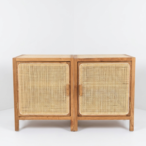 Mesita de Noche de Madera de Teca con Mimbre, 1 Puerta, Mesa Auxiliar, Armario de Almacenamiento, Cómoda Baja para Dormitorio Moderno, Venta al por Mayor - Product Image 6