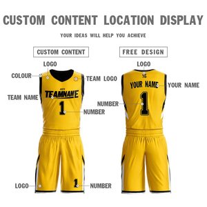 Conjunto de Uniforme de Baloncesto Personalizado Amarillo y Negro, Cuello en V, Sin Mangas, Poliéster que Absorbe la Humedad, Unisex para Adultos, Todas las Temporadas - Product Image 2