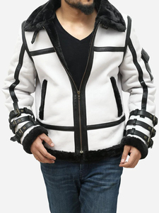 แจ็คเก็ตนักบินหนังแกะแท้สีขาวสำหรับผู้ชายขายส่ง รุ่น B3 Bomber Jacket - Product Image 5