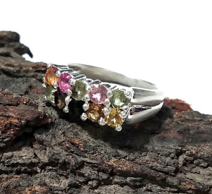 Natural Multi Color Gemstone Ring, 925 Sterling Silver Ring Colorful Stackable Rings Multi Tourmaline Gemstone Jewelry for Women - Product Image 6