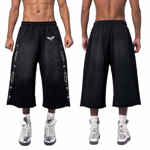 Pantalones Cortos Anchos Oversize para Hombre con Pedrería, Estilo Urbano, Bermuda Larga Holgada, Moda Hip Hop - Product Image 2