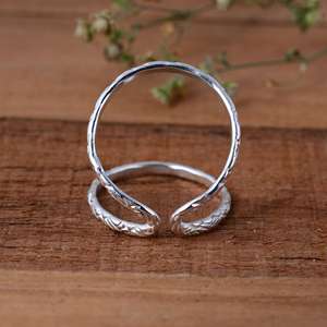 SHYAM JEWELRS Vintage Teardrop Etched 925 Silver Luxury Unisex Wrap <b>Ring</b> <b>Adjustable</b> Double Band Finger Splint - Product Image 4