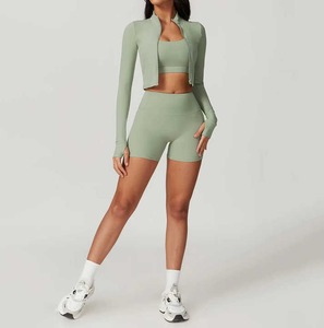 Yoga Set Women's 3-Piece <b>Workout</b> Set High Waist Pant & Sports Bra with Matching Print <b>Jacket</b> Yoga & Running <b>Workouts</b> - Product Image 4