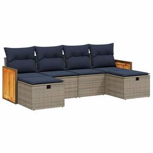 Juego de sofás de patio de ratán sintético gris de 6 piezas con cojines, conjuntos de jardín - Product Image 2