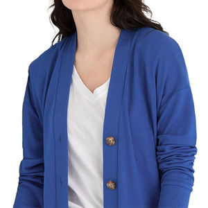 Cárdigan Azul Ligero con Cuello en V para Mujer, Suéter Casual con Botones, Manga Larga, Tejido Acanalado, Prenda de Punto Casual para Otoño - Product Image 4