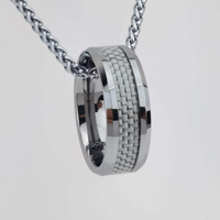 Bague de mariage en carbure de tungstène avec incrustation en fibre de carbone argentée pour homme, bord poli haute brillance, bijoux modernes pour homme en gros