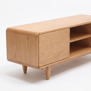 Meuble TV en teck massif, console multimédia minimaliste, meuble de salon, centre de divertissement en bois - Product Image 2