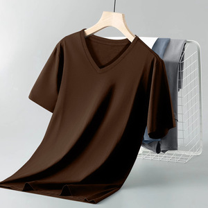 OEM Customized Pure cotton <b>v</b> <b>neck</b> <b>t</b> <b>shirt</b> <b>men's</b> summer slim solid color casual bottoming <b>t</b> <b>shirt</b> - Product Image 3