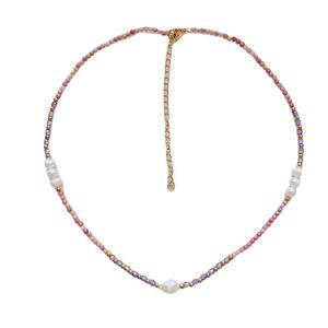 Natural Stone Baroque Pearl <b>Necklace</b> Versatile Titanium Steel Purple Crystal Rosestone Color Contrasting <b>Lock</b> Fashion Beaded - Product Image 5