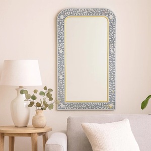 Designer Wooden Wall Mirror Rounded <b>Arch</b> Shape Sophisticated Accent for Chic Living Room Styling - Product Image 1