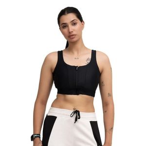 Débardeur court noir zippé pour femme, soutien-gorge de sport athlétique sans manches, idéal pour l'entraînement, le yoga, le fitness, les activités sportives et les loisirs - Product Image 1