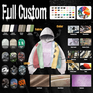 Sudadera con capucha para hombre, con logotipo personalizado, extragrande, de algodón grueso, con lavado desgastado, diseño gráfico, de felpa francesa, con patchwork, de alta calidad - Product Image 4