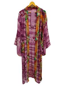 Robe longue kimono en soie Bridel, patchwork, pour couvrir le bikini, vêtement de nuit, kimono en sari indien vintage recyclé fait main - Product Image 5