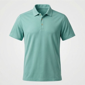 Polo à manches courtes pour homme, vert menthe, tricoté, uni, décontracté, coupe classique, boutons - Product Image 1