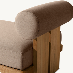 Modern Style Teak Wood Sun Lounger <b>Bench</b> <b>Cushion</b> Cylindrical Backrest Durable Minimalist Outdoor Daybed Lounge Furniture - Product Image 4