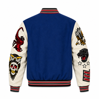 Blouson universitaire d'hiver en cuir brodé bleu de qualité supérieure, personnalisé, avec motif crâne et scorpion, rembourrage en polyester