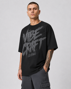 T-shirt noir pour homme Vibe Craft, coupe classique, imprimé lettres sur le devant, style décontracté, manches courtes, col rond, 100% coton respirant - Product Image 4