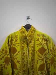Handmade Yellow Velvet Embroidered Suzani Jacket With Floral Pattern Full Sleeve <b>Stand</b> Collar Artisan Bohemian Women Winter <b>Coat</b> - Product Image 3