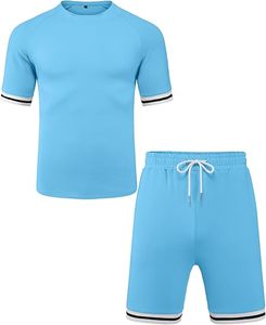 Ensemble de fitness d'été pour hommes sur mesure : T-shirts à col rond et shorts respirants 100 % coton, coupe ajustée, 2 pièces - Product Image 2