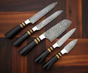 Damascus Steel <b>Sharp</b> 5-Piece <b>Knife</b> <b>Set</b> Wooden Handle 67-Layer Polished Blades Straight Edge Ambidextrous Kitchen <b>Knives</b> OEM - Product Image 3