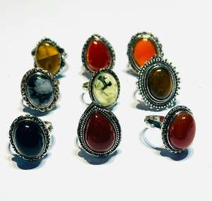 Anillo de Moda Unisex de Latón Bañado en Plata 925 con Gemas de Ónix, Cornalina y Ópalo Dendrítico Pehnite Vintage para Uso Diario - Product Image 1