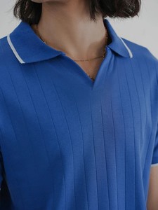 Chemise en tricot bleue pour homme, manches courtes, coupe classique, logo sur le devant, confortable, décontractée, couleur unie, col rond - Product Image 5