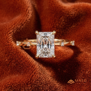 14K Yellow Gold Radiant Cut <b>Ring</b> with Side Accents – Dainty Gold Anniversary Band Yellow Gold Over <b>Silver</b> Radiant <b>Solitaire</b> - Product Image 3