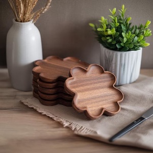 Scalloped Flower Shaped Solid Wood Coaster Handcrafted Heat Resistant Drink Mat Rustic <b>Table</b> <b>Protector</b> Coffee Tea Cup Holder - Product Image 3