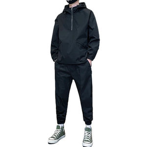 Ensembles coupe-vent à capuche demi-zip personnalisés pour hommes 2024 – Survêtements en nylon deux pièces coupe ajustée avec ceinture épaisse, fabriqués sur mesure - Product Image 1