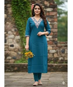 Ropa Étnica India, Kurtis de Algodón Sulb con Bordado Dori, para Festivales y Bodas, Kurtis de Tallas Grandes - Product Image 1