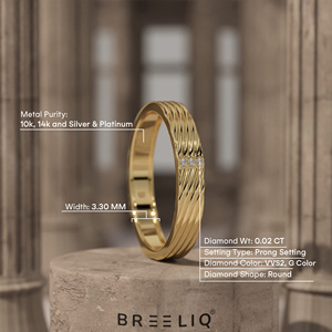 14K Solid Gold Lab Grown Diamond Multi Line Grooved Ring Minimalist Diamond Strip Band Elegant Daily Wear Jewelry - Product Image 2