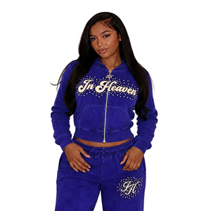 Ensemble de sweat-shirt violet personnalisé pour femmes avec pantalon de survêtement en molleton brossé doux et fabrication sous marque privée pour les marques de vêtements - Product Image 4