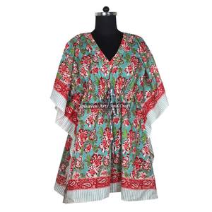 2026 New Design Women's Anokhi Caftan Maxi Dress Floral Block Print Cotton Loungewear Short Kaftan Pull <b>String</b> Plus Size - Product Image 2