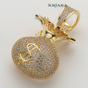 925 Silver Rhodium & Rose Gold Plated Moissanite Pineapple Pendant Dollar <b>Sign</b> Hip Hop Style Charm Unisex Everyday Wear Party - Product Image 2