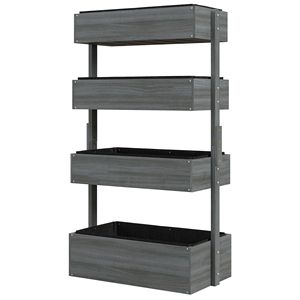 Jardinière en bois gris à 4 niveaux, auto-drainante avec fond en tissu, gain de place, potager surélevé à plusieurs niveaux pour fleurs, légumes et herbes - Product Image 1