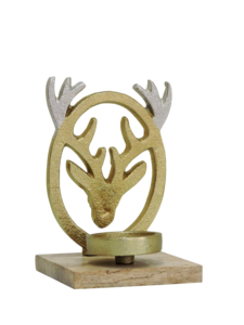 Artesign Bougeoir Moderne en Nickel et Aluminium, Motif Renne Doré et Argenté, avec Base en Bois, Élégant et Durable, Décoration de Table Festive - Product Image 2