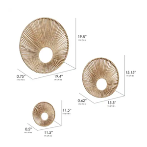 Ensemble de 3 miroirs muraux décoratifs ronds en corde de papier Art Déco, à suspendre, pour salon, chambre, entrée, en provenance du Vietnam - Product Image 2